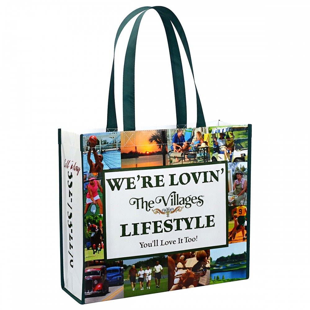 Custom Full-Color Laminated Non-Woven Promotional Tote Bag 15"x13"x5" with Logo