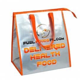 Custom 145g Metalic Laminated Woven Insulated Delivery Cooler Bag w/Zipper Closure 13"x15"x10" with Logo