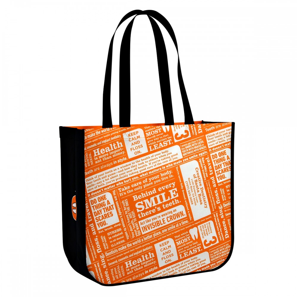 Custom Full-Color Laminated Non-Woven Lululemon Style Round Cornered Promotional Tote Bag16"x14"x6"