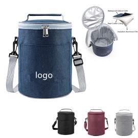 Promotional Portable Round Insulated Lunch Bag with Removable Strap