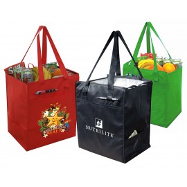Logo Branded No Woven Insulated Grocery Tote w/ Side Pockets  Logo Branded No Woven Insulated Grocery Tote w/ Side Pockets