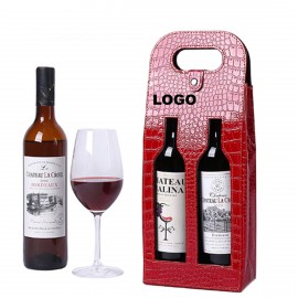 Crocodile Pattern Double Bottle Leather Wine Bag with Logo