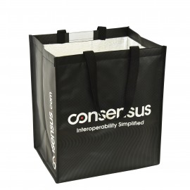 Logo Branded Custom 145g Laminated Woven Insulated Grocery Cooler Bag w/Velcro Closure 13"x15"x10"