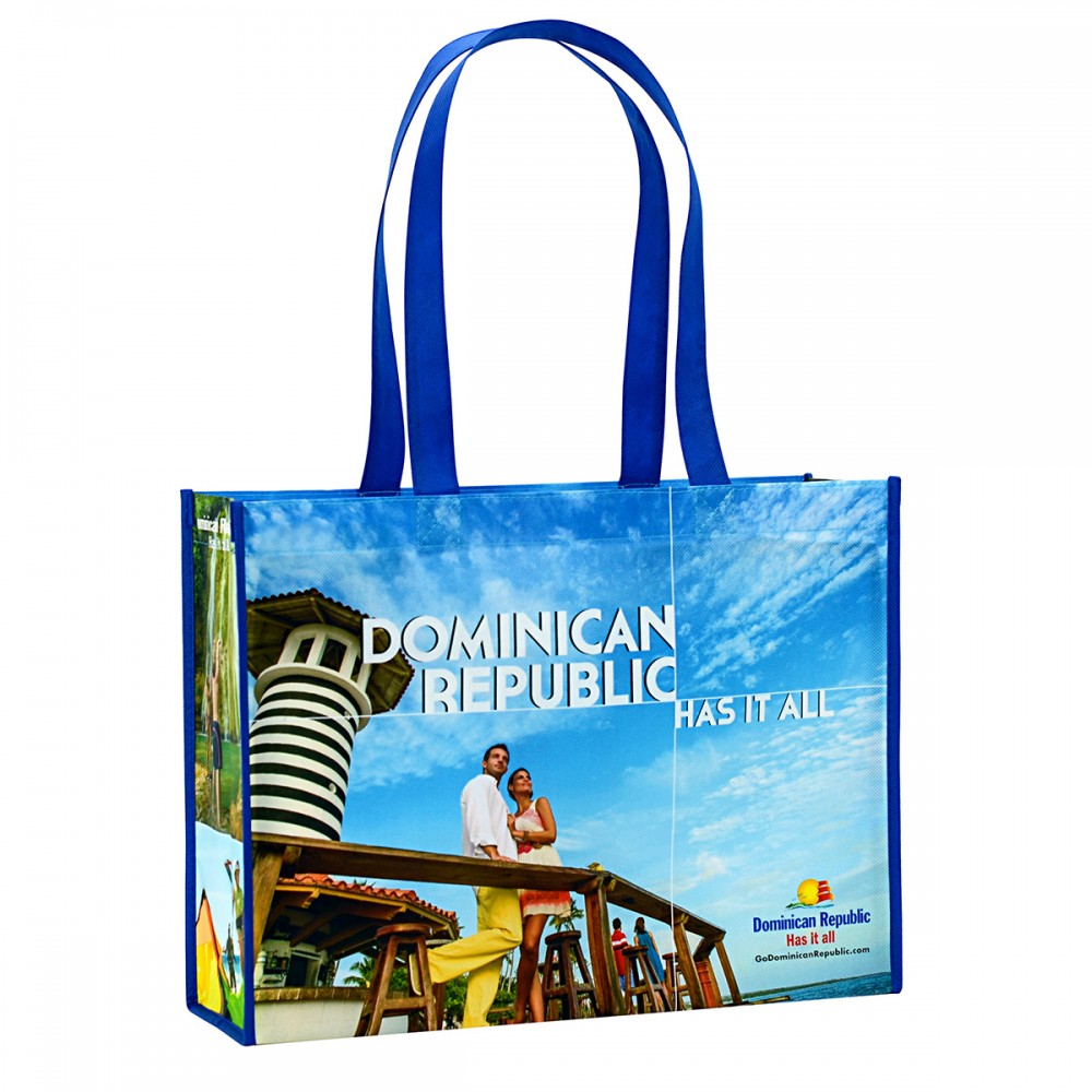Custom Full-Color Laminated Non-Woven Promotional Tote Bag 15"x11.5"x5" with Logo
