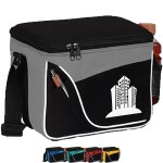 Promotional 600D Two-Tone Insulated 6 Pack Cooler Bag w/ Front Pocket & Side Mesh (9" x 7" x 6")