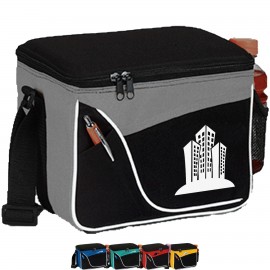 Customized 600D Two-Tone Insulated 6 Pack Cooler Bag w/ Front Pocket & Side Mesh (9" x 7" x 6")