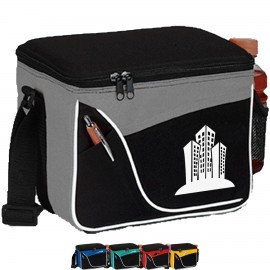 Promotional 600D Two-Tone Insulated 6 Pack Cooler Bag w/ Front Pocket & Side Mesh (9" x 7" x 6")  Promotional 600D Two-Tone Insulated 6 Pack Cooler Bag w/ Front Pocket & Side Mesh (9" x 7" x 6")