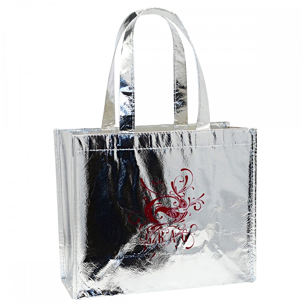 Personalized Silver Metallic Laminated Tote Bag 12"x10"x5"