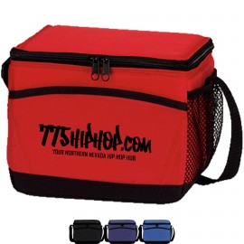 Premium Insulated 6 Pack PEVA Lunch Cooler Bag w/ Front Pocket & Side Mesh (8.5" x 6.5" x 5.75") with Logo