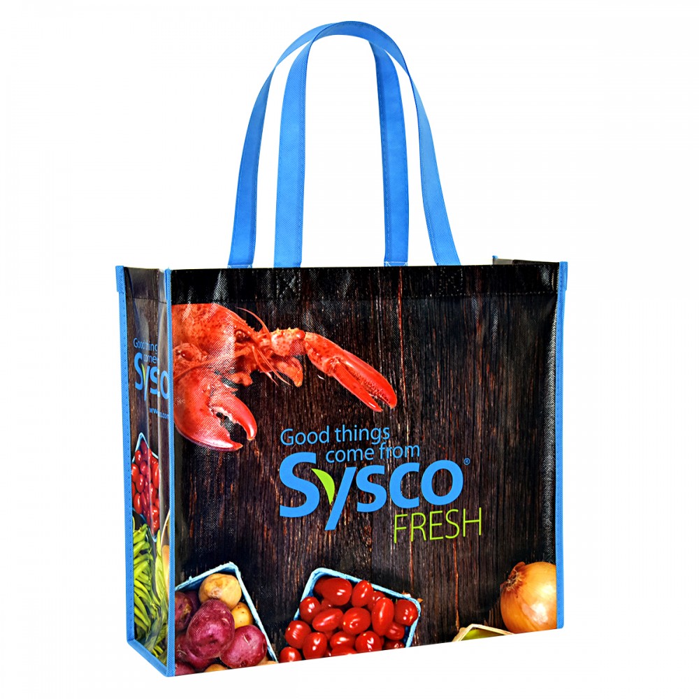 Logo Branded Custom Full-Color Laminated Non-Woven Promotional Tote Bag 15.5"x14"x5.5"