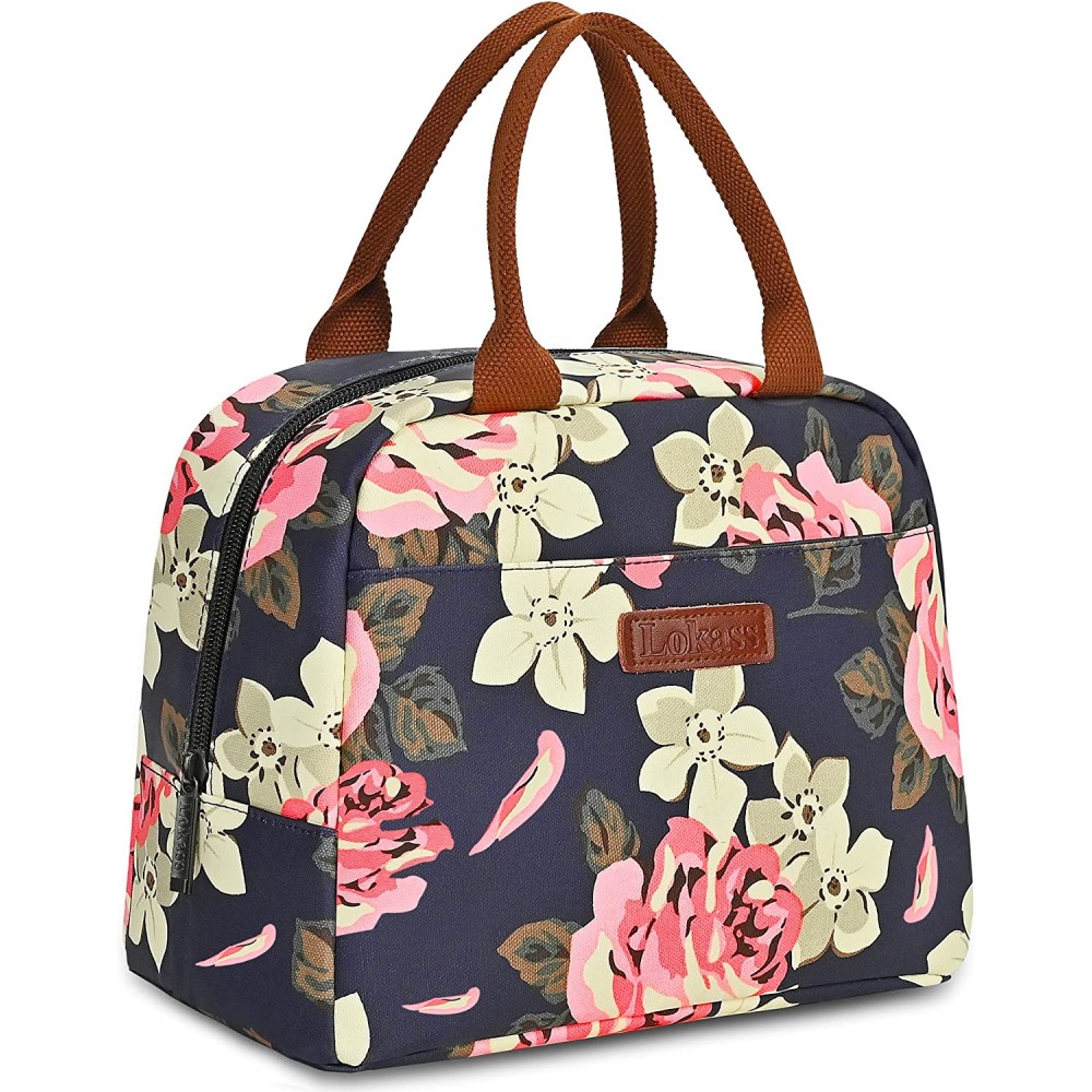 Personalized Flower Thermal Insulated Lunch Bag Wide-Open Lunch Tote Bag Large Drinks Holder Durable Nylon