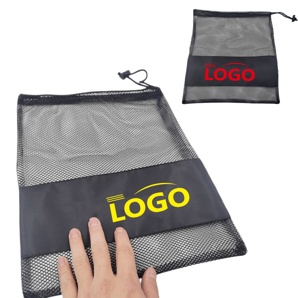 Mesh Splice Drawstring Bag with Logo