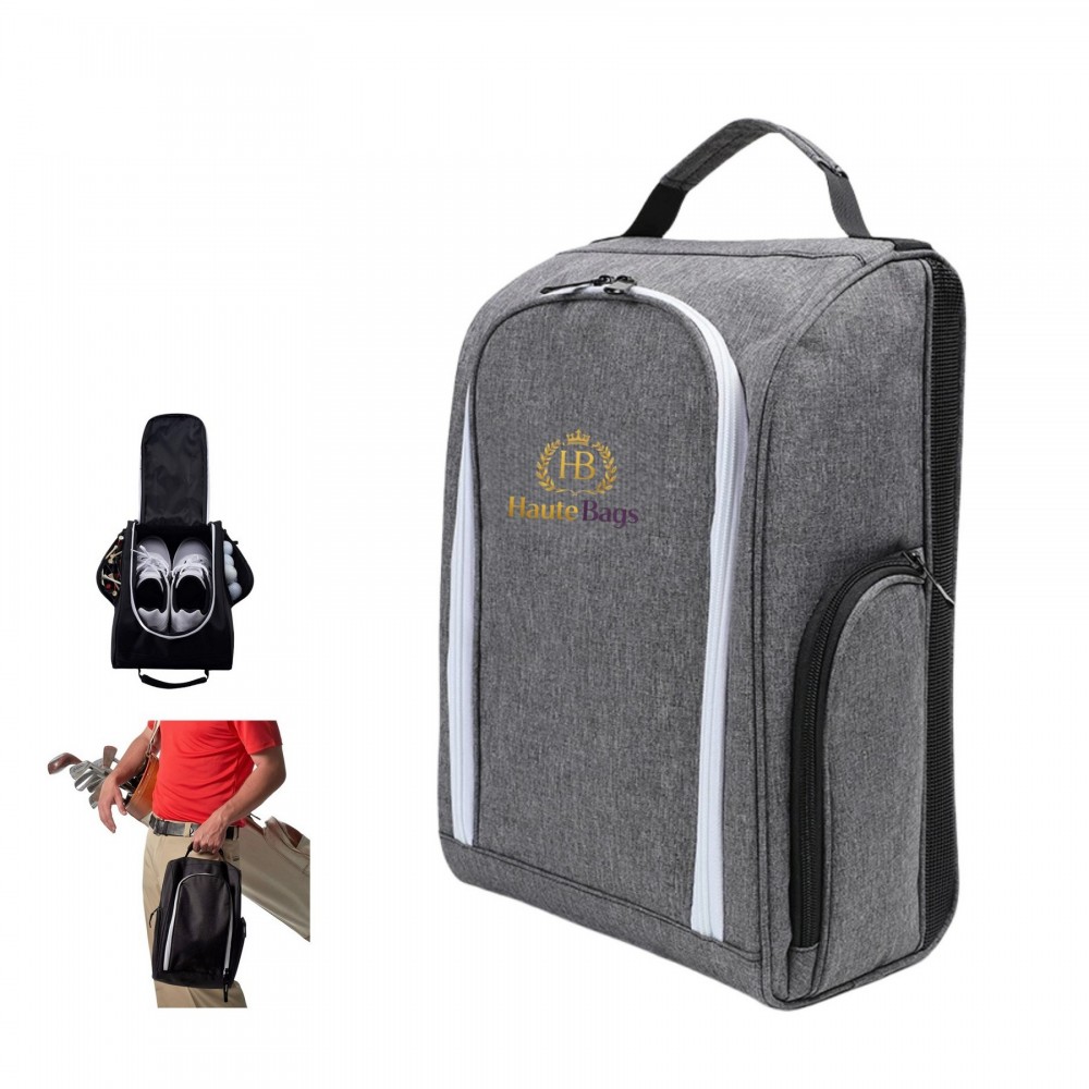 Golf Shoe Bag with Outside Pockets and Carry Handle with Logo
