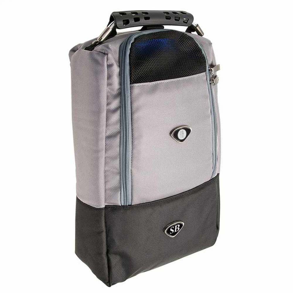Grey Shoe Bag With Blue Interior with Logo