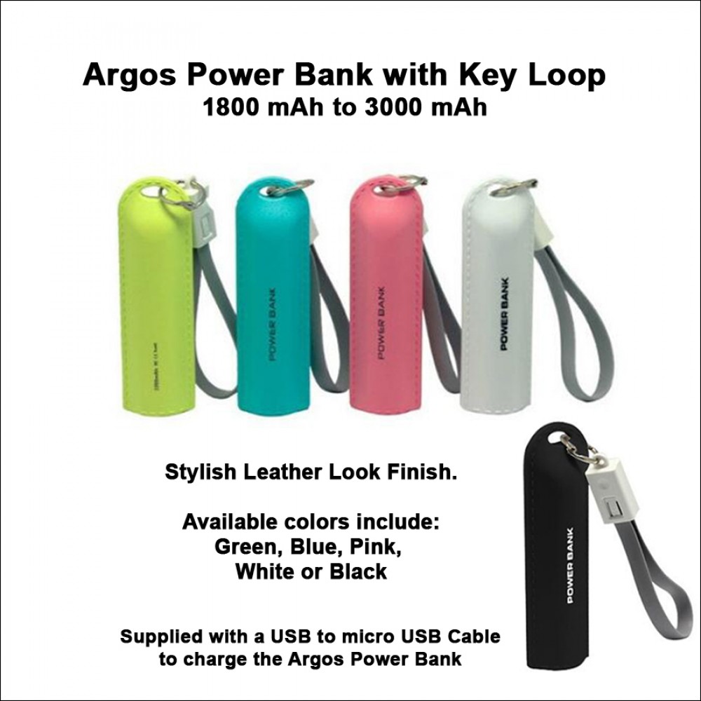 Argos Power Bank with Key Loop - 2800 mAh with Logo - Bravamarketing.com | Power