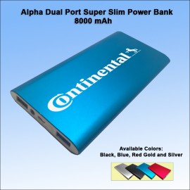 Alpha Dual Port Super Slim Power Bank 8000 mAh - Blue with Logo