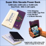 Super Slim Nevada Rubberized Finish Power Bank - 6000 mAh with Logo