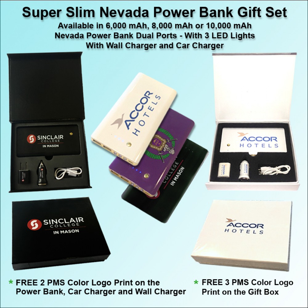 Customized Super Slim Nevada Rubberized Finish Power Bank Gift Set - 10000 mAh