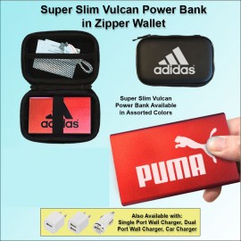 Logo Branded 3000mAh Super Slim Vulcan Power Bank w/Zipper Wallet Gift Set - Red No Extra Tariff