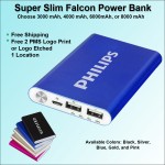 Super Slim Falcon Power Bank 8000 mAh - Blue with Logo