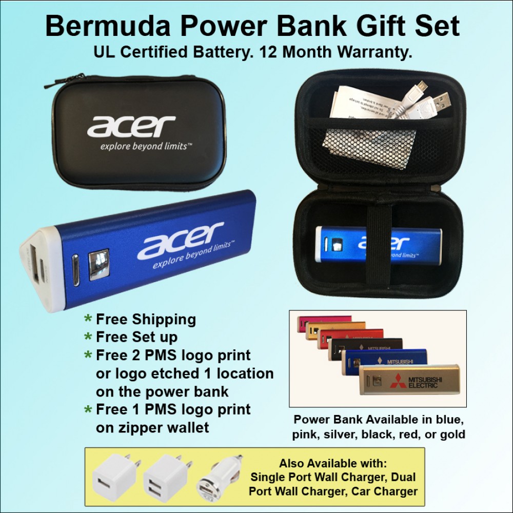 Personalized Bermuda Power Bank Gift Set Zipper Wallet 1800 mAh