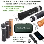 Custom Granada 3 in 1 Gift Set Power Bank and Bluetooth Speaker Combo 3500 mAh in a Black Zipper Wallet