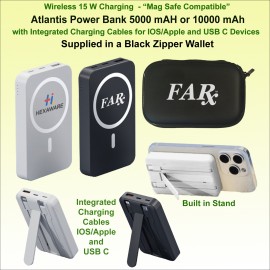 Promotional Atlantis Power Bank Integrated Charging Cables "Mag Safe" In a Wallet