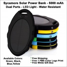 Logo Branded Sycamore Solar Power Bank 5000 mAh - Black