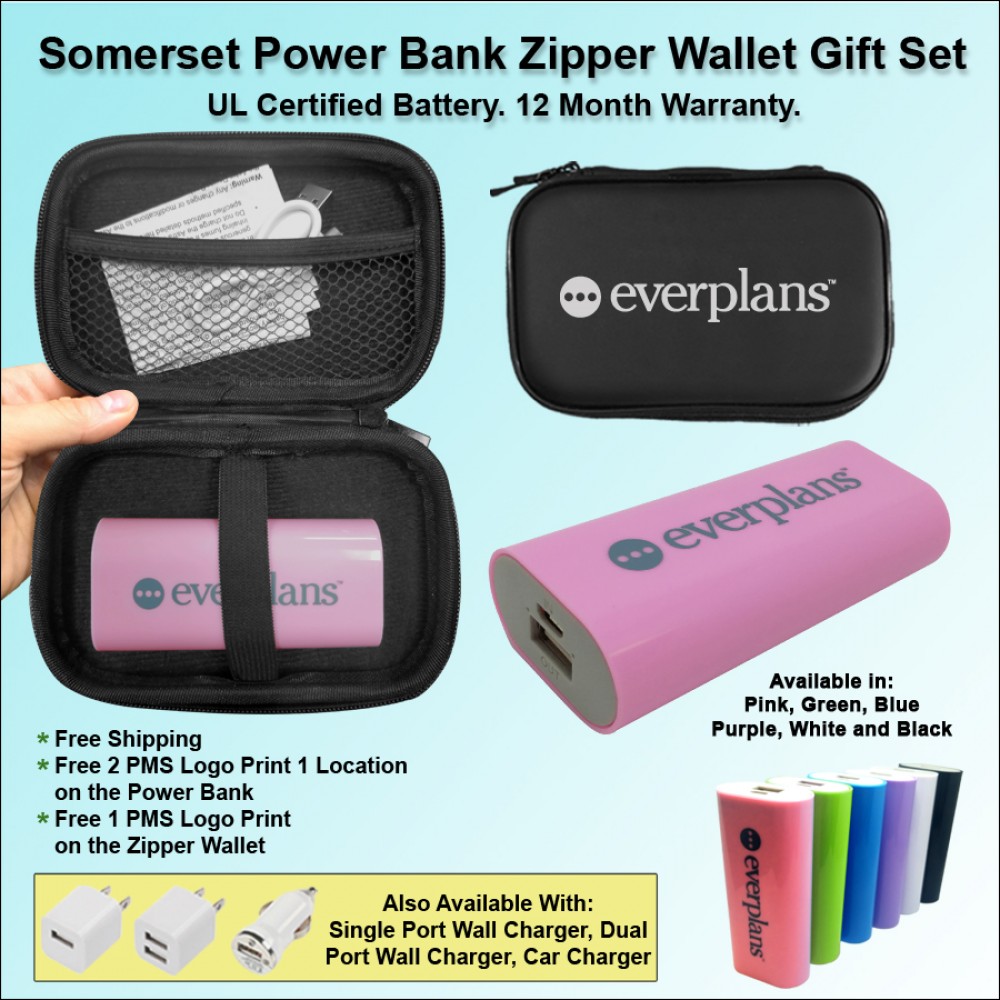 Custom Somerset Power Bank Zipper Wallet Gift Set 5600 mAh - Purple