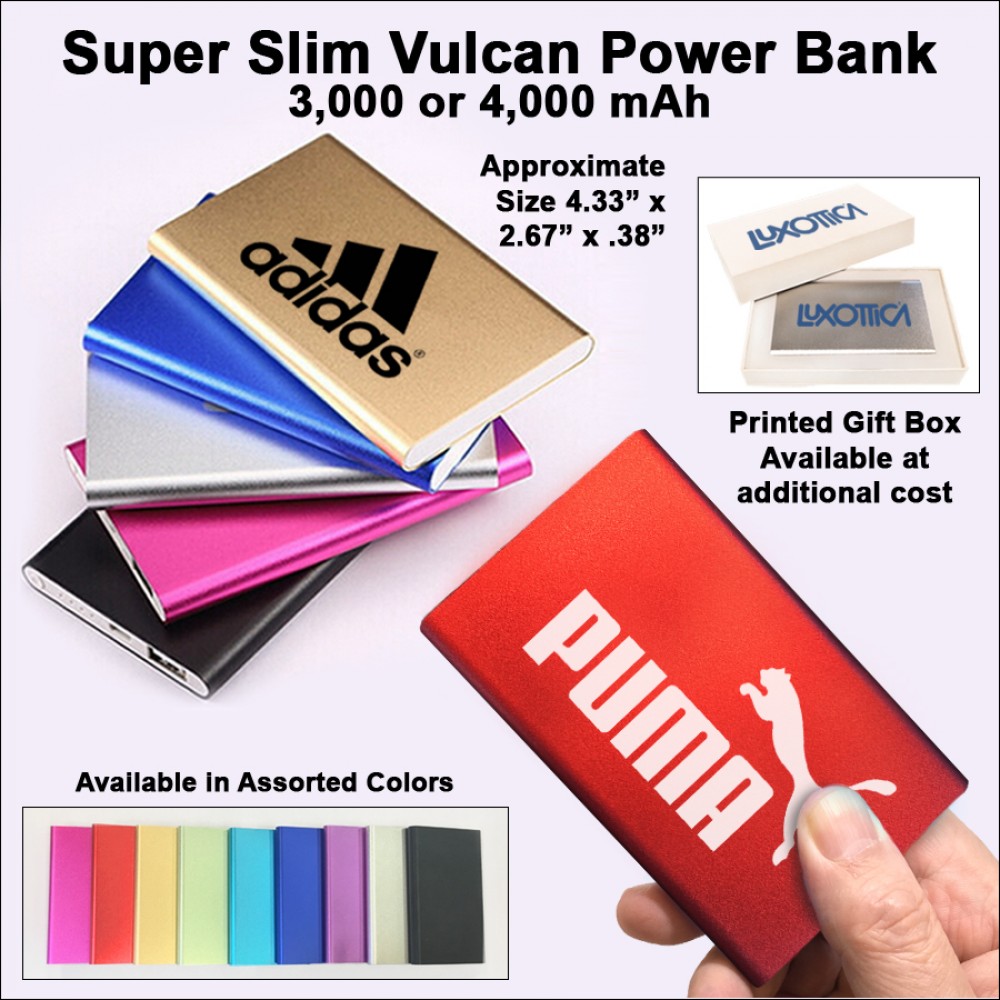 Super Slim Vulcan Power Bank 3000 mAh - Red with Logo