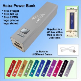 Astra Power Bank 2600 mAh - Silver with Logo