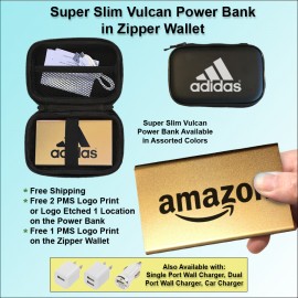 Super Slim Vulcan Power Bank Zipper Wallet Gift Set 4000 mAh - Gold with Logo