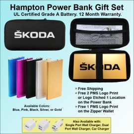 Hampton Dual Port Power Bank Gift Set in Zipper Wallet 8000 mAh with Logo