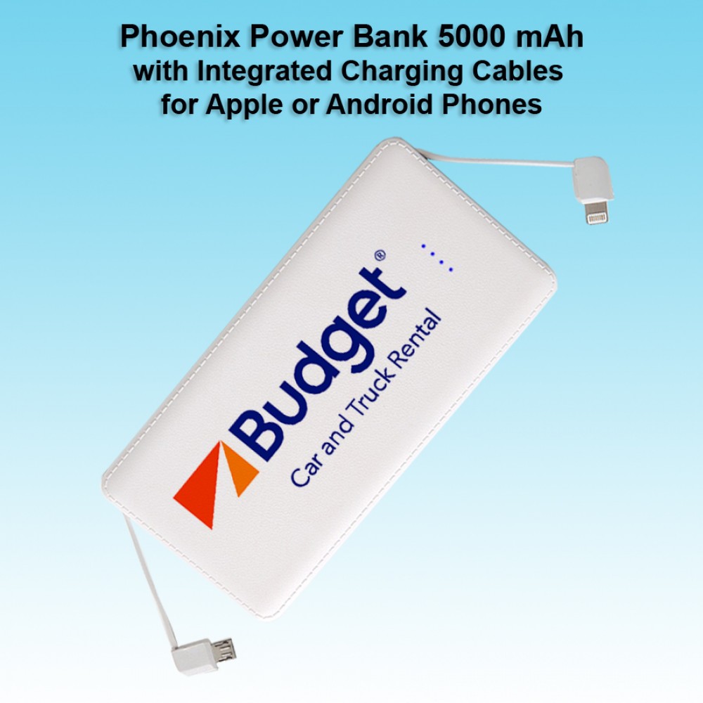 Phoenix Power Bank 5000 mAh Dual Ports. Integrated Cables. Phoenix Power Bank 5000 mAh Dual Ports. Integrated Cables.