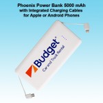 Phoenix Power Bank 5000 mAh Dual Ports. Integrated Cables.