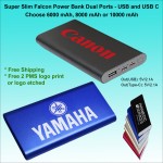 Super Slim Falcon Dual Port Power Bank Dual Ports with Qi Wireless Charging 8000 mAh with Logo