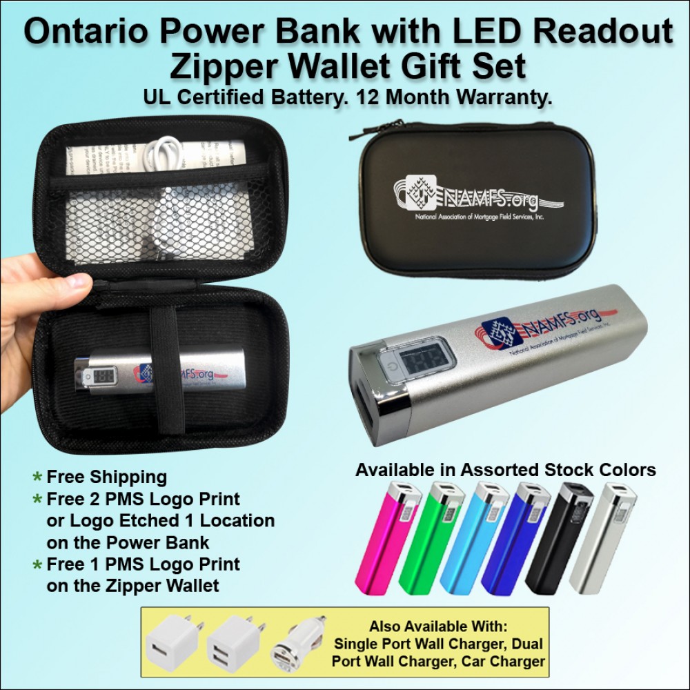 2600 mAh Ontario Power Bank Zipper Wallet with Logo
