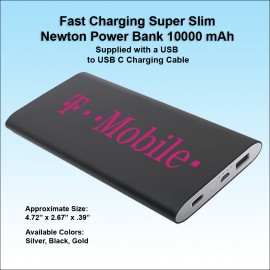 Custom Fast Charging Super Slim Newton Power Bank USB C 10,000 mAh - Black
