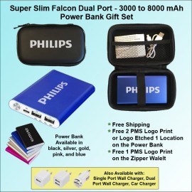 Falcon Power Bank Zipper Wallet Gift Set 6000 mAh with Logo