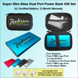 Customized Super Slim Atlas Power Bank Dual Port Power Bank Zipper Wallet Gift Set 4000 mAh - Blue  Customized Super Slim Atlas Power Bank Dual Port Power Bank Zipper Wallet Gift Set 4000 mAh - Blue