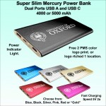 Promotional Super Slim Mercury Power Bank Dual Ports USB C and USB A 4000 mAh