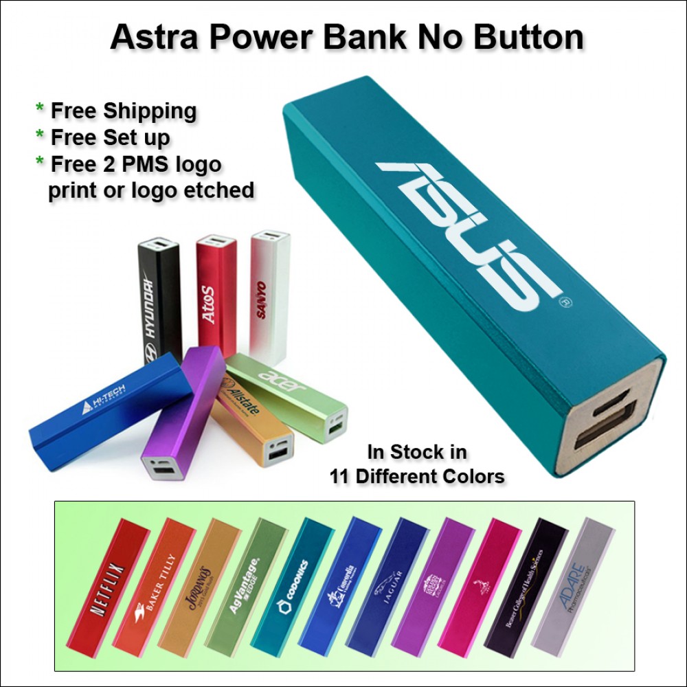 Astra No Button Power Bank - 2000 mAh - Aquamarine with Logo
