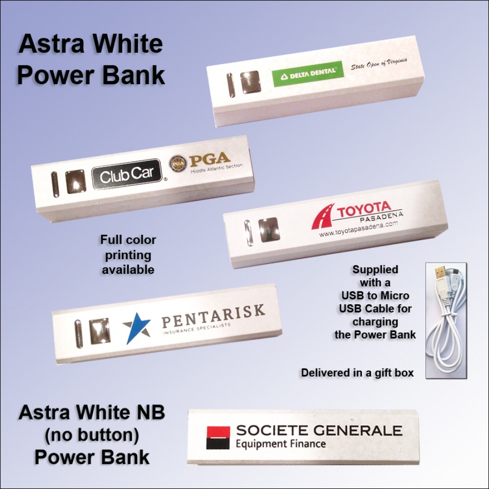 Promotional Astra White Power Bank 2600 mAh Promotional Astra White Power Bank 2600 mAh