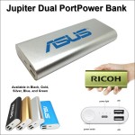 Jupiter Dual Port Power Bank 12000 mAh - Silver with Logo