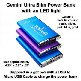 Gemini Ultra Slim Power Bank with an LED Light 3000 mAh with Logo
