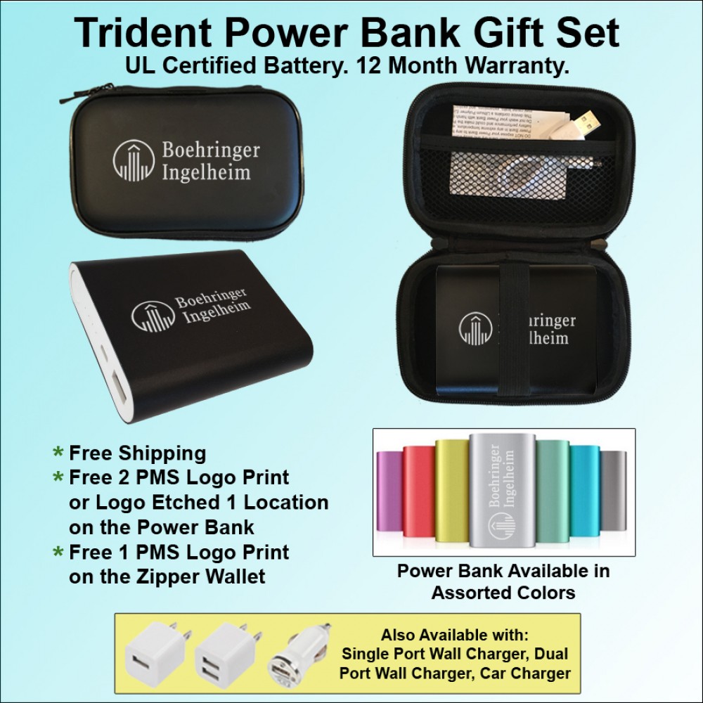 Trident Power Bank Zipper Wallet Gift Set 12000 mAh No Extra Tariff with Logo