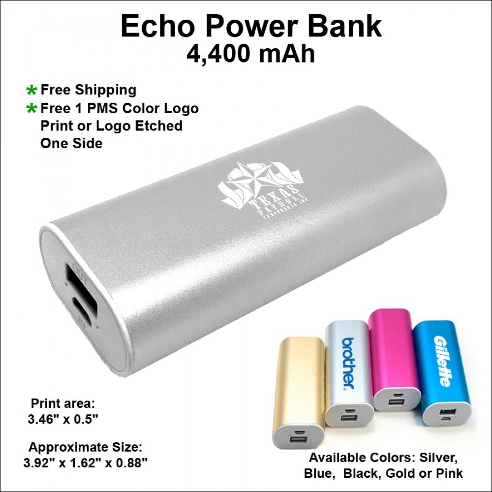 Echo Power Bank 4400 mAh - Silver with Logo