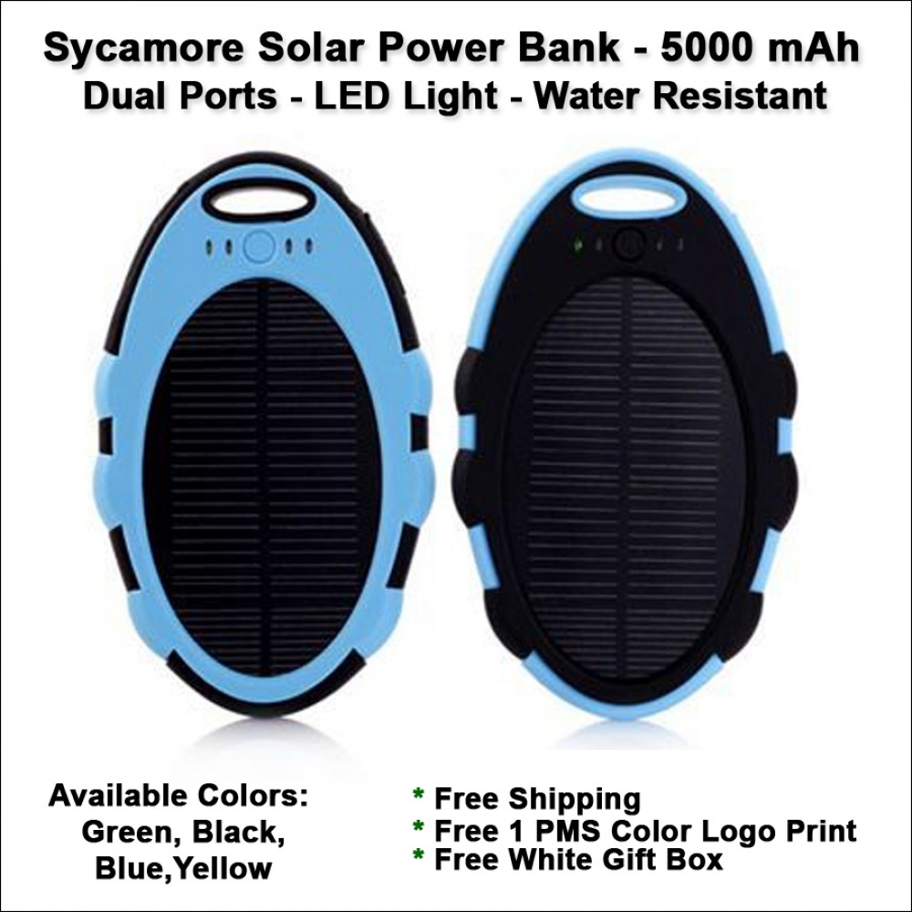 Sycamore Solar Power Bank 5000 mAh - Blue with Logo