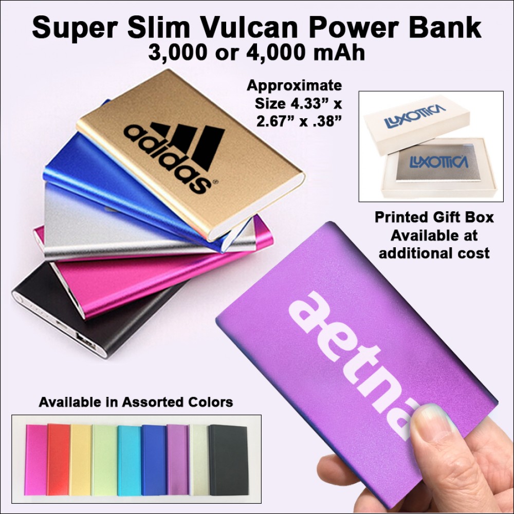 Personalized Super Slim Vulcan Power Bank 3000 mAh - Purple