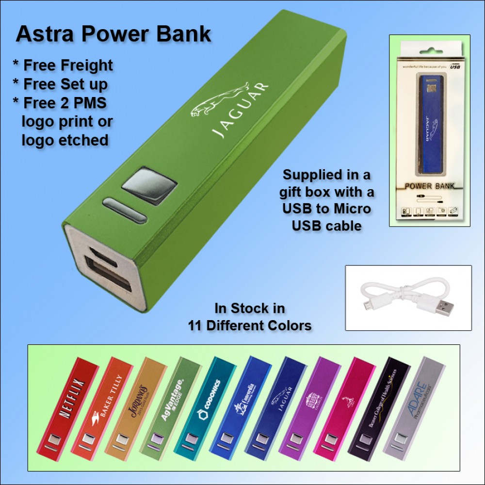 Personalized Astra Power Bank 2600 mAh - Green